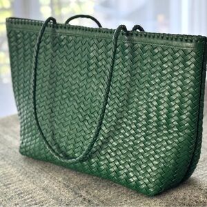 Green LEATHER Woven Tote Bag